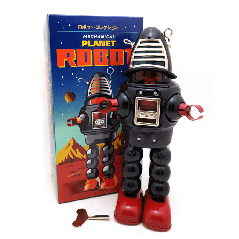 Classic Vintage Clockwork Wind up Large Robot Photography Children Kids Tin Toys with Key