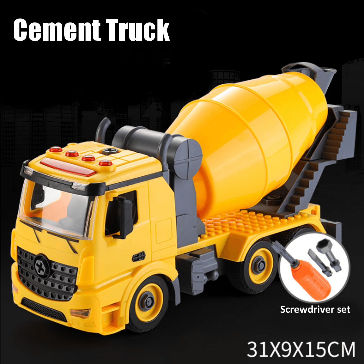 Simulation DIY Nut Disassembly Loading Unloading Assembly Engineering Truck Excavator Bulldozer Car Model Toy with LED Light & Music Effect for Kis Gift