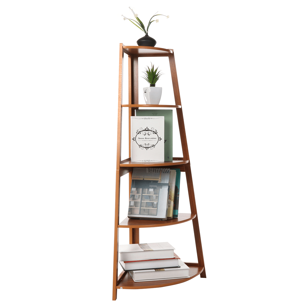 Creative Ladder Bookshelf Simple Wood Corner Bookcase Storage Rack Potted Flower Stand Shelves for Home Office