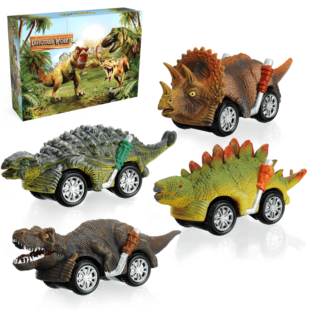 Pickwoo Dinosaurier-Spielzeug, Autos, Trägheitsfahrzeuge, Kleinkinder, Kinder, Dinosaurier-Partyspiele mit T-Rex, Dino-Spielzeug, Spielset, Geburtstagsgeschenke