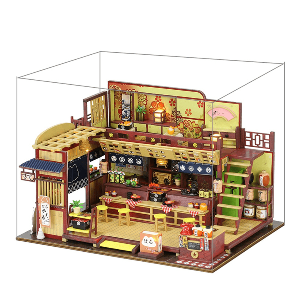 Iie Create Japanese-Style DIY Doll House Hut Sushi Shop Handmade Creative Shop Building Model Assembled Toys with Dust Cover and Furniture