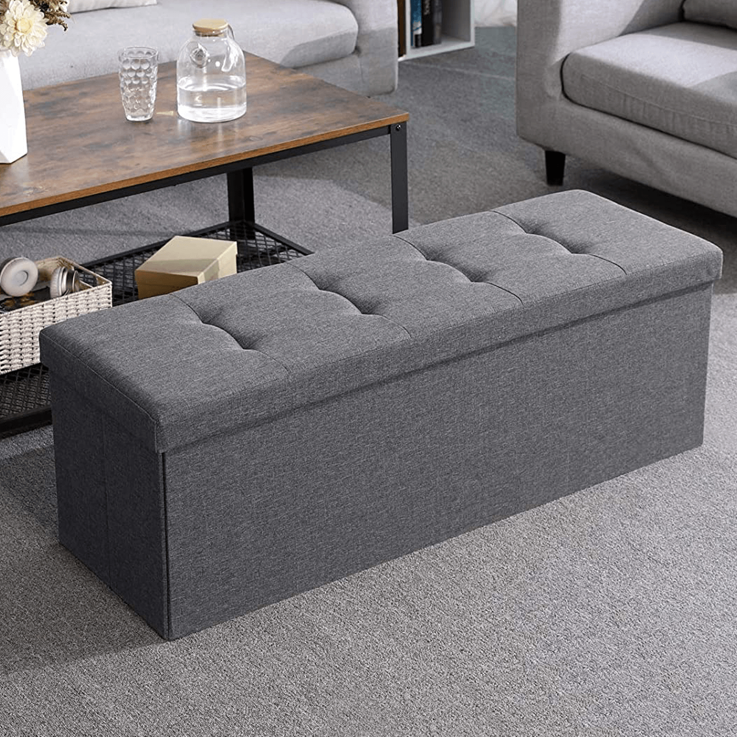 2-in-1-Aufbewahrungsbox-Hocker, multifunktionales Klappsofa, Ottomane, Fußstütze, Fußhocker, quadratischer Stuhl für das Heimbüro