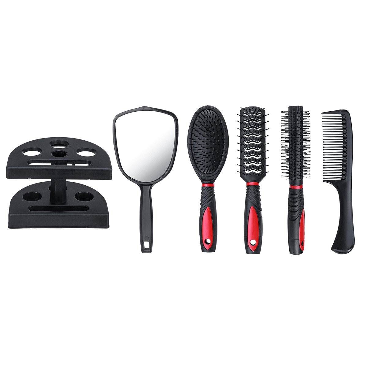 Healthcom - Juego de 5 peines para el cabello, juego de cepillos de corte de pelo de salón profesional, herramienta de estilo de peluquería, espejo y soporte, juego de peine para mujeres y hombres