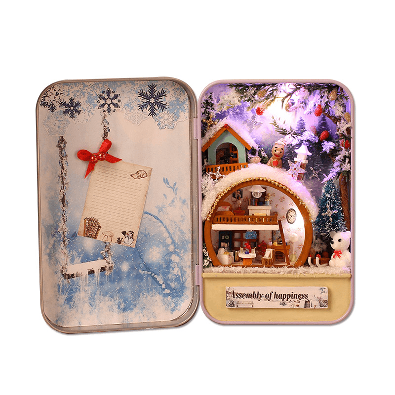 Iiecreate DIY Tin Box Secret Dollhouse with Light T-002 T-003 T-004 T-005 Gift Home Office Decor