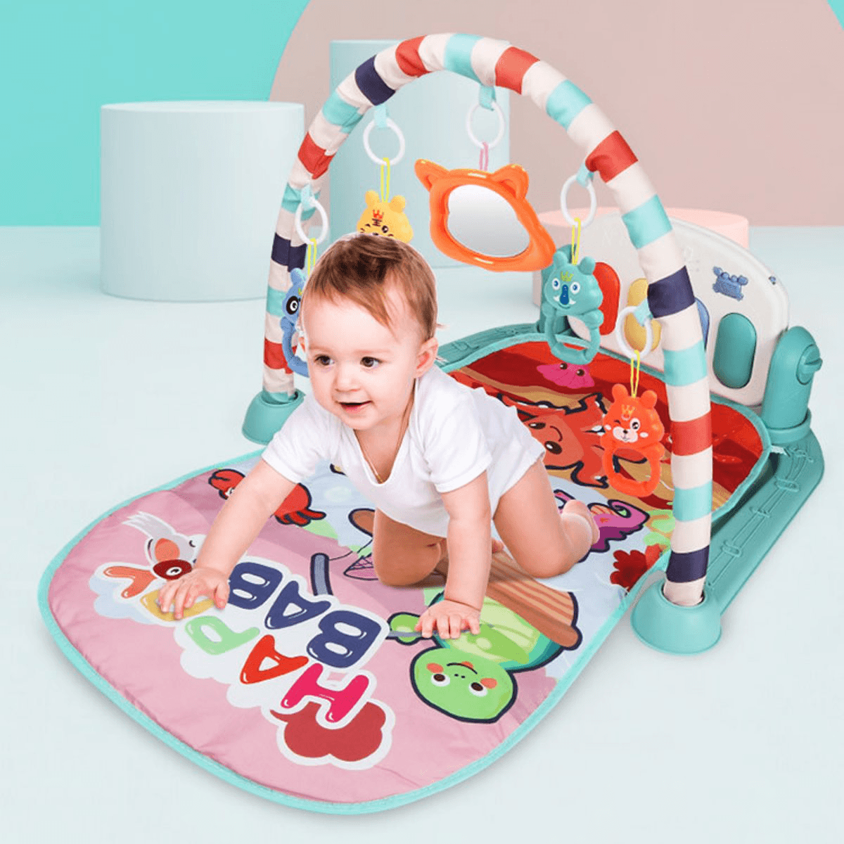 76*56*43CM 2 in 1 Multi-Functional Baby Gym with Play Mat Keyboard Soft Light Rattle Toys for Baby Gift