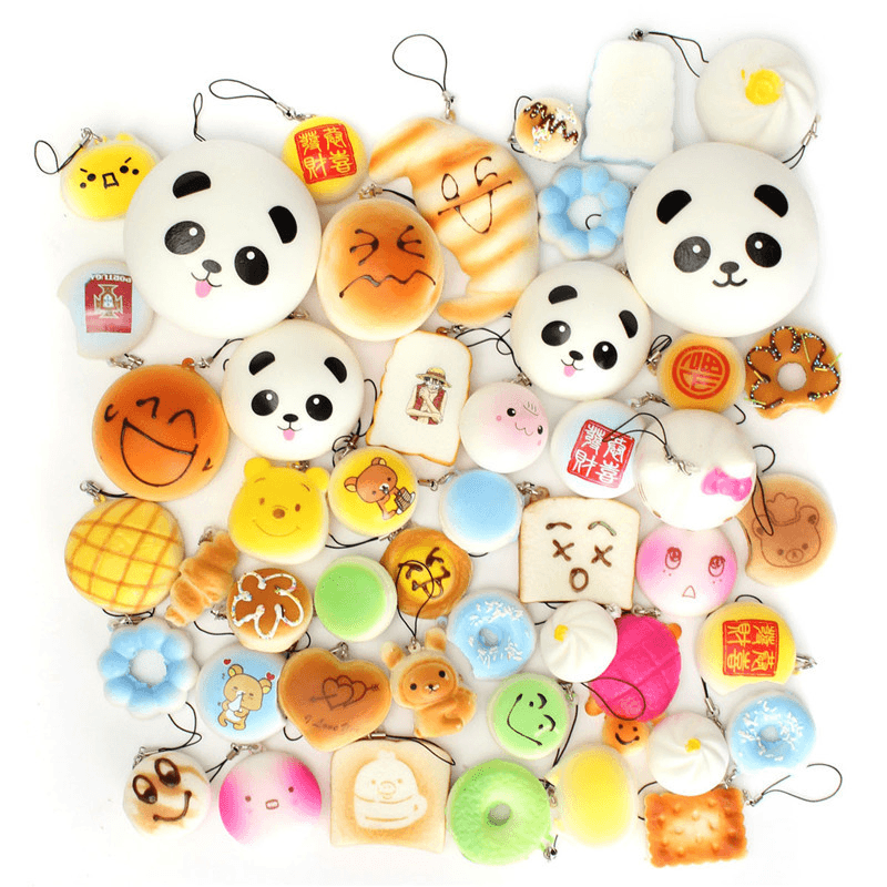 30 Stück zufällige Squishy Soft Panda/Brot/Kuchen/Brötchen Handygurte Dekor