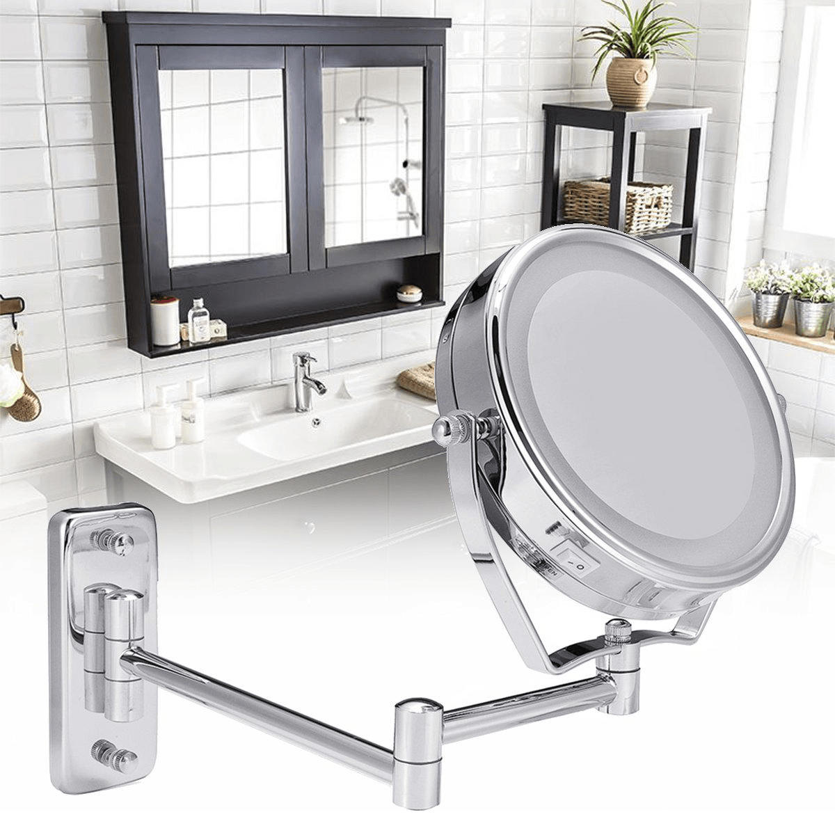 6" LED Lighted Wall Mount Bathroom Shaving Makeup Cosmetic Mirrors 7X Magnifying