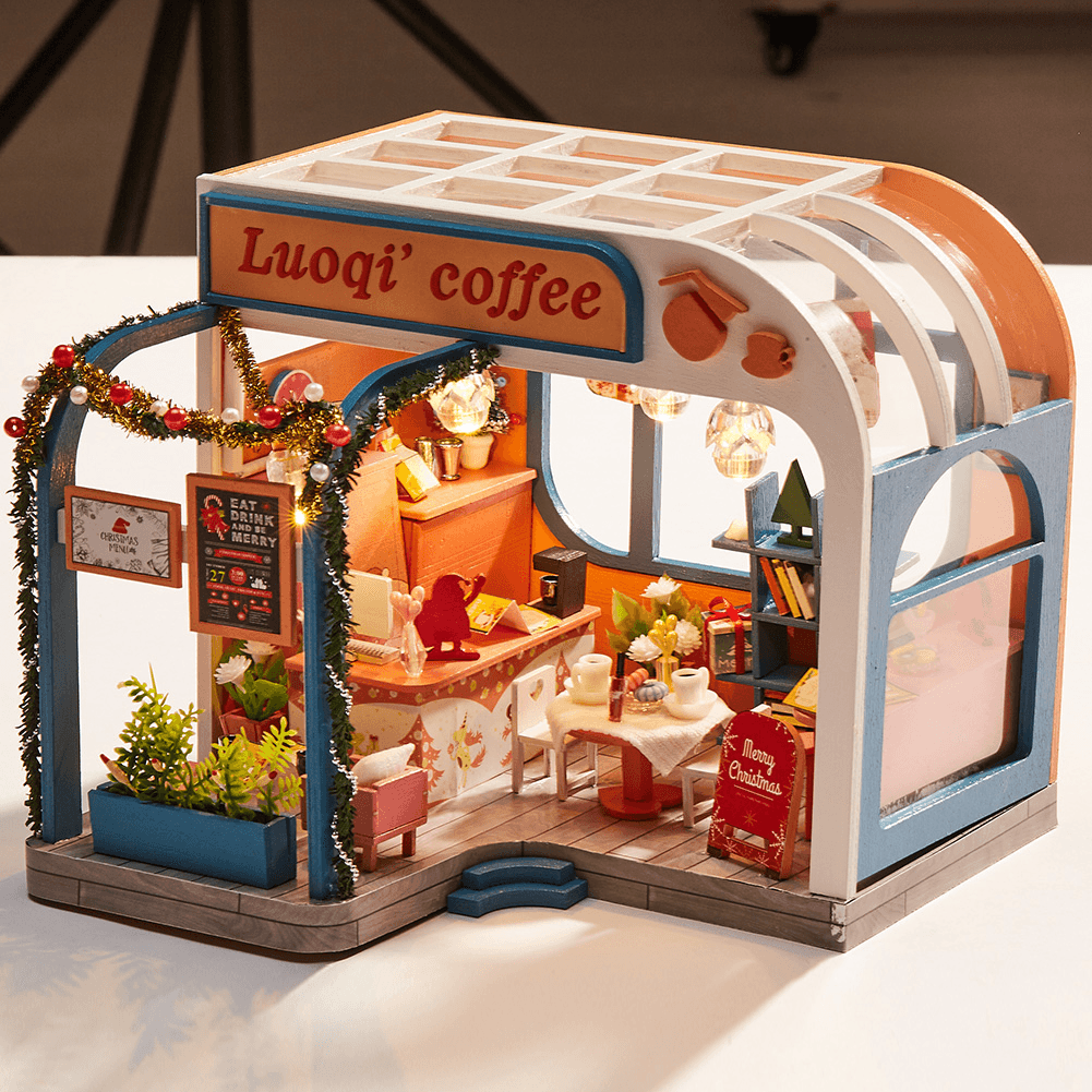 Iiecreate K-046 DIY Zusammengebautes Luoqi Kaffeekabine Puppenhaus Weihnachtsgeschenke Modell Spielzeug