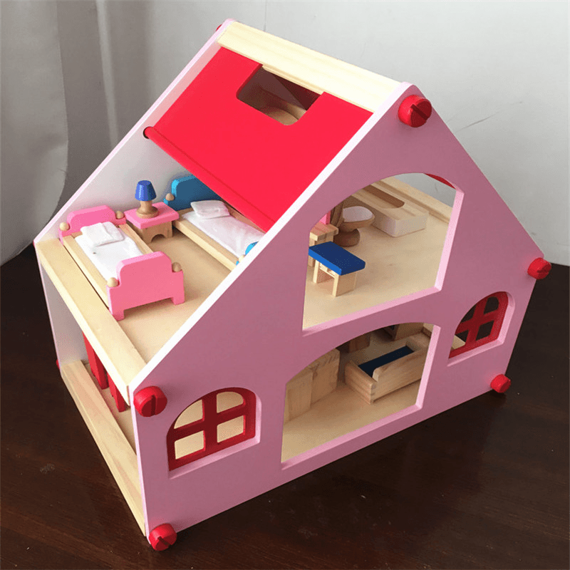 Wooden Delicate Dollhouse with All Furniture Miniature Toys for Kids Children Pretend Play