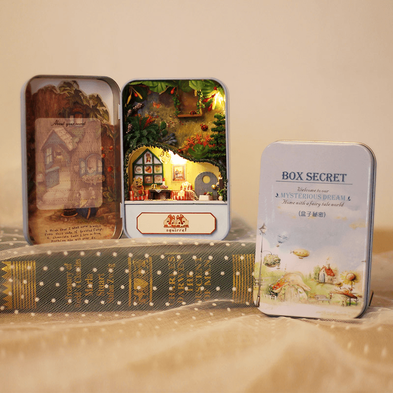 Iiecreate DIY Tin Box Secret Dollhouse with Light T-002 T-003 T-004 T-005 Gift Home Office Decor