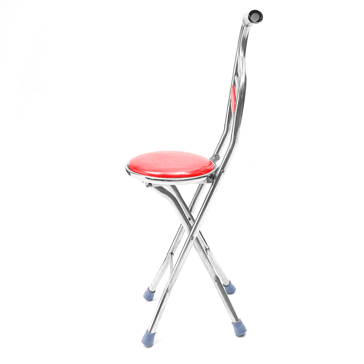 Stainless Steel Portable Folding Walking Stick Chair Seat Stool Travel Cane