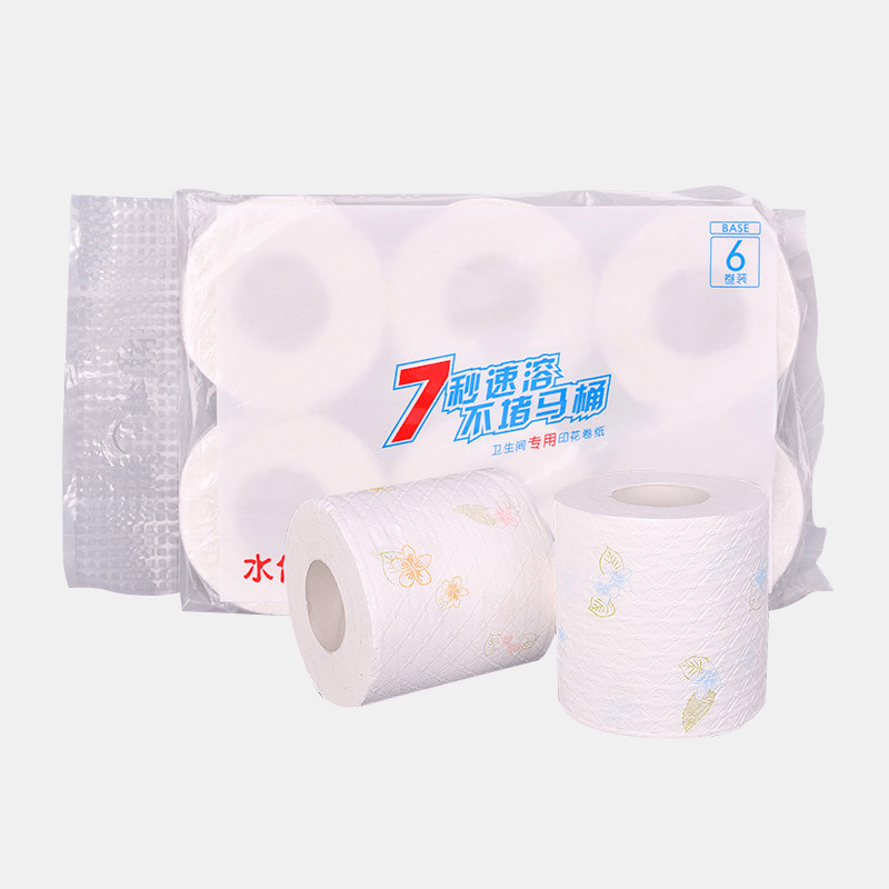 6 Rollen drucken 7-Sekunden-Rollenpapier Toilettenpapier Hotel Toilettenpapier aus weichem, hydratisiertem Holzzellstoff