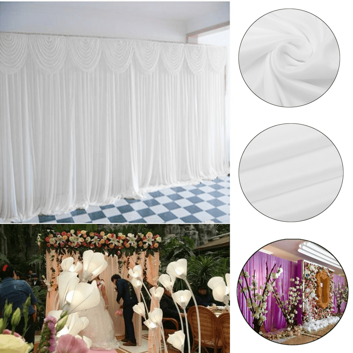 2M X 2M White Stage Background Backdrop Drape Curtain Swags Wedding Party US