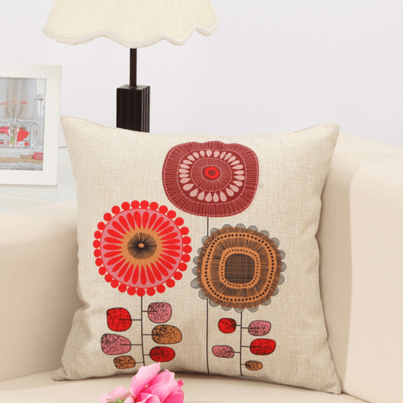 Concise Style Flower Pattern Decoration Cushion Cover Square Linen Pillow Case