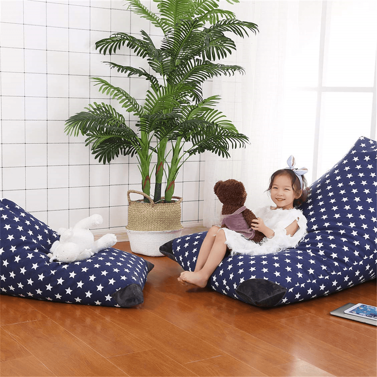 EXTRA LARGE Stuffed Animal Toy Storage Bean Bag Kids Bean Cover Soft Seat Lazy Sofa Star Diamond Shape Sofa