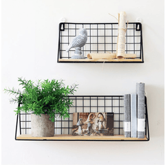 Creative Wall Hanging Shelf Japanese-Style Iron Wall Mounted Storage Basket Rack Free Punch Rack Bookshelf Home Office Decorations Stand