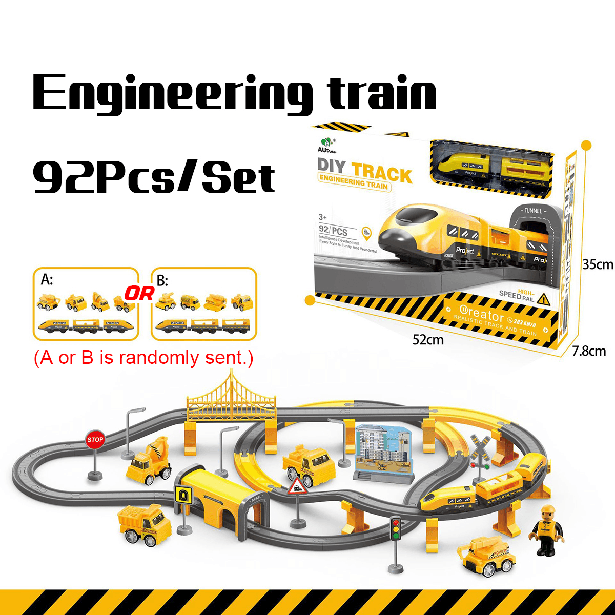 66/92 Pcs Multi-Style DIY Assembly Track Train Increase Parent-Child Interaction Toy Set with Sound Effect for Kids Gift