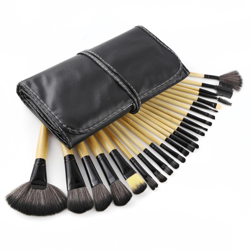 24 Pcs Makeup Brush Set Cosmetics Makeup Brush Kit with Leather Case Foundation Eyeliner Blending Concealer Mascara Eyeshadow Face Powder