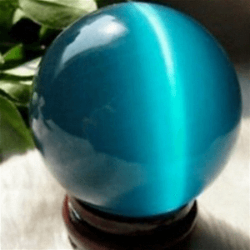 40Mm Blue Cat'S-Eye Opal Natural Quartz Crystal Hand Healing Stone Ball Sphere Decorations