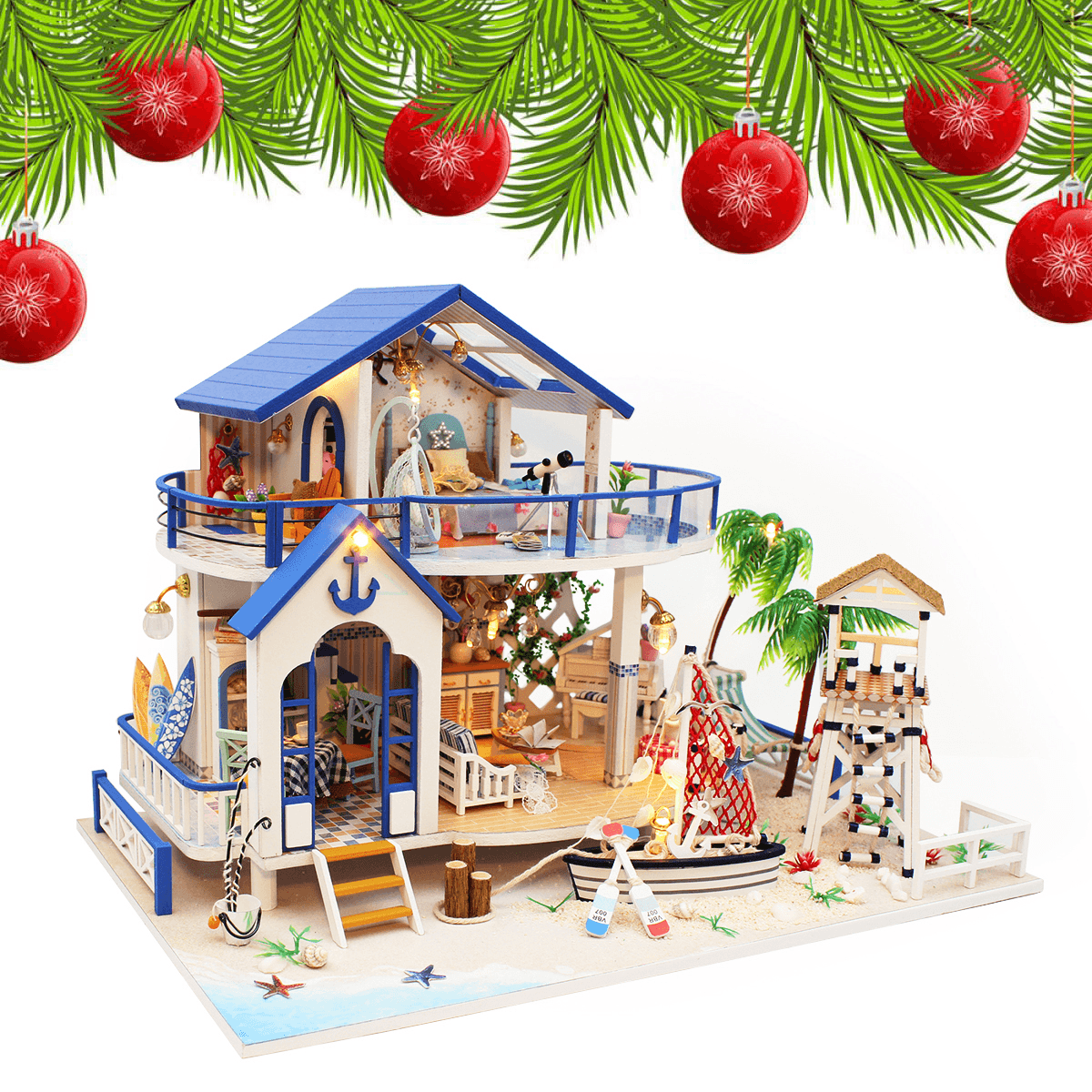 Hoomeda Legend of the Blue Sea DIY Handmade Assemble Doll House Miniature Model with Lights Music for Gift Collection Home Decoration