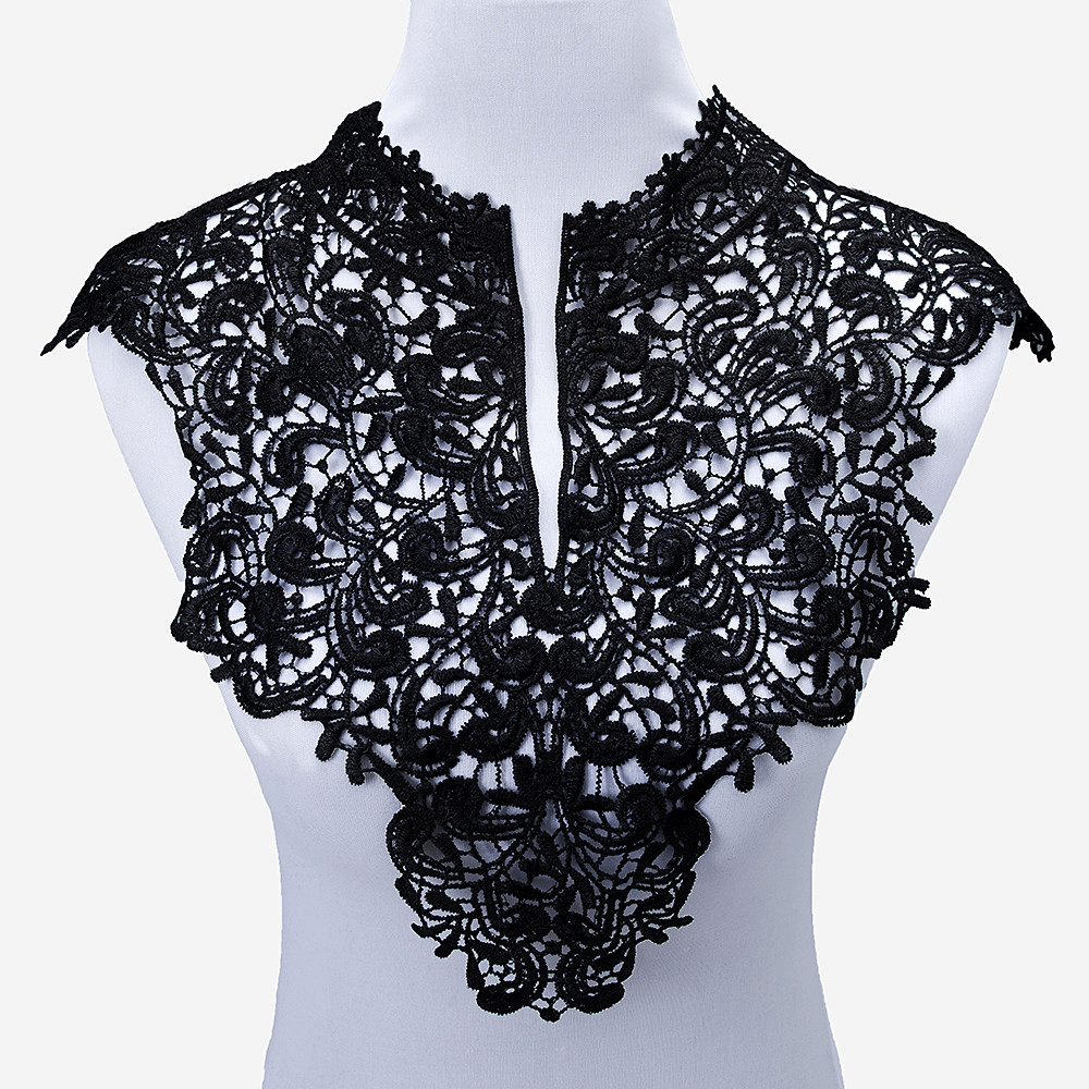 Beautiful Black & off White Embroidery Big Flowers Lace Neckline Fabric Closure DIY