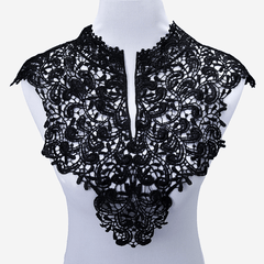 Beautiful Black & off White Embroidery Big Flowers Lace Neckline Fabric Closure DIY