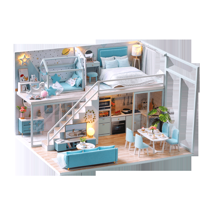 Cuteroom L028 DIY Cottage Poetic Life Handmade Loft Simple Apartment Doll House with Dust Cover Music Motor