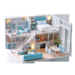 Cuteroom L028 DIY Cottage Poetic Life Handmade Loft Simple Apartment Doll House with Dust Cover Music Motor