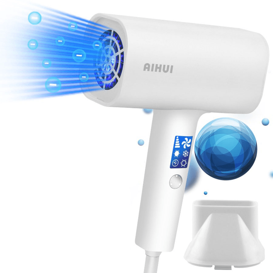 AIHUI Tragbarer Haartrockner, 220 V, 1800 W, intelligente Frequenzumwandlung, Wind, intelligentes LCD-Display, weiß, 3 in 1, 50 Hz, blau, Negativ-Ionen-Friseursalon, Zuhause, Reisen