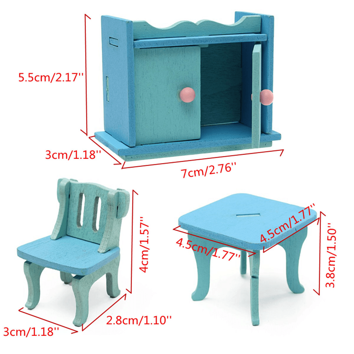 Wooden Dollhouse Furniture Doll House Miniature Dinning Room Set Kids Role Play Toy Kit