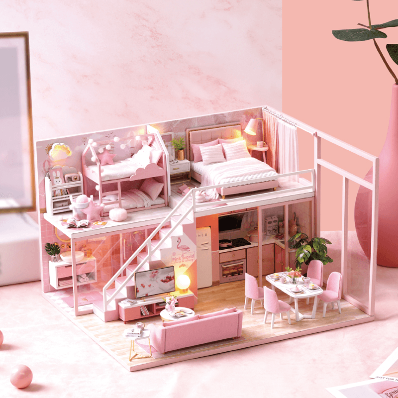 Cuteroom L027B DIY Cabin Meet the Little Beauty Handmade Loft Simple Apartment Doll House with Dust Cover Music Motor