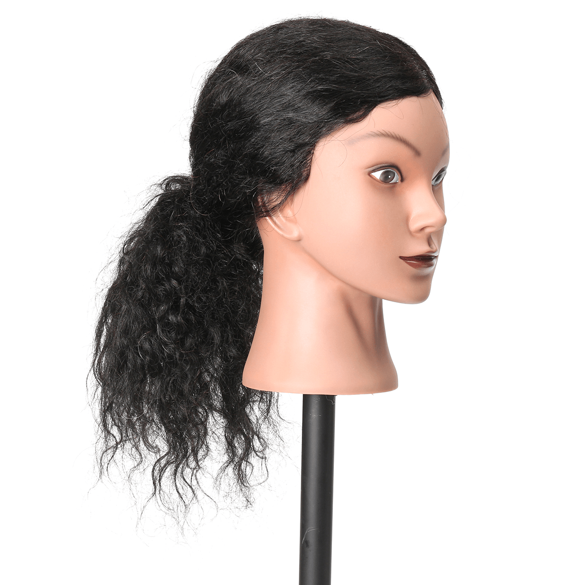 48Cm 100% Human Hair Hairdressing Mannequin Head Practice Model Long Curly Hair