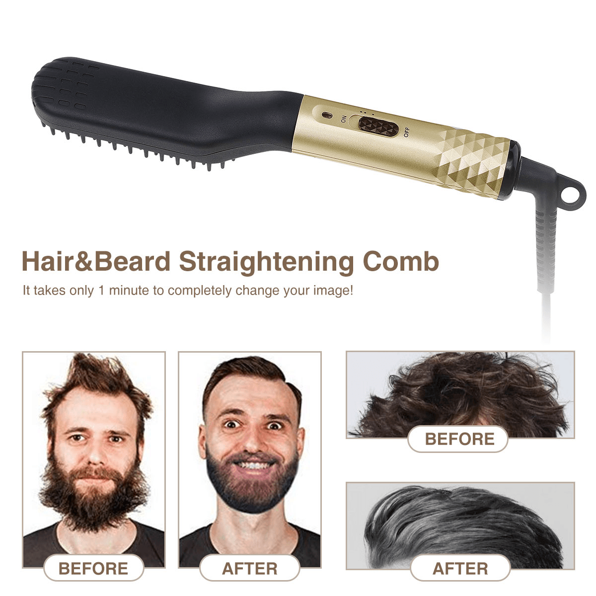 110-240V Electric Multifunctional Hair Styler Electric Hot Comb and Beard Straightening Brush with 360° Rotation Cord