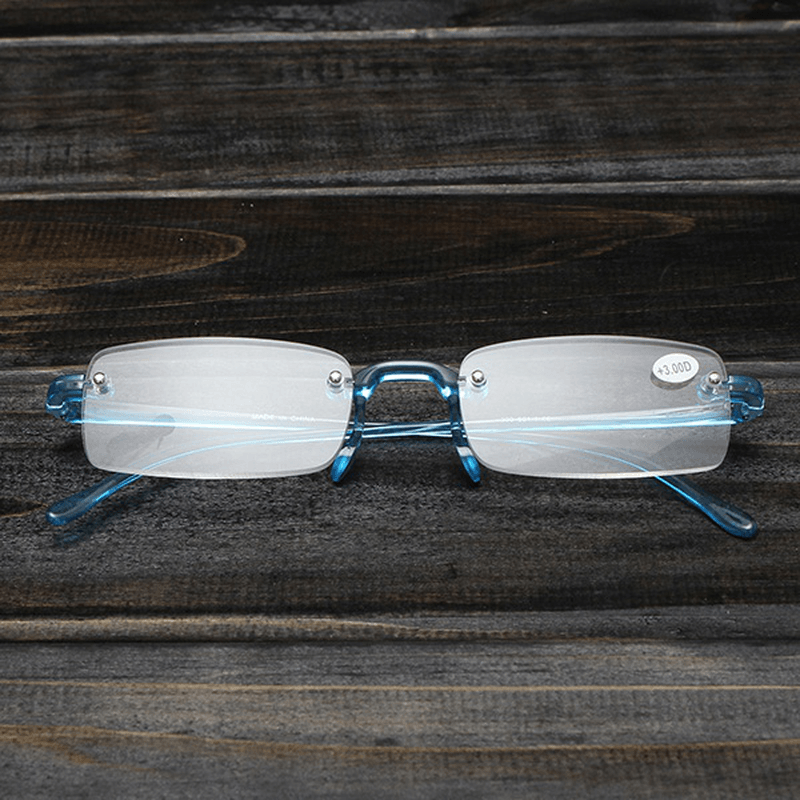 Blue Rimless Light Presbyopic Reading Glasses Fatigue Relieve Strength 1.0 1.5 2.0 2.5 3.0