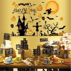 Halloween Decoration Art Paper Stick Home Pumpkin Castle Moon