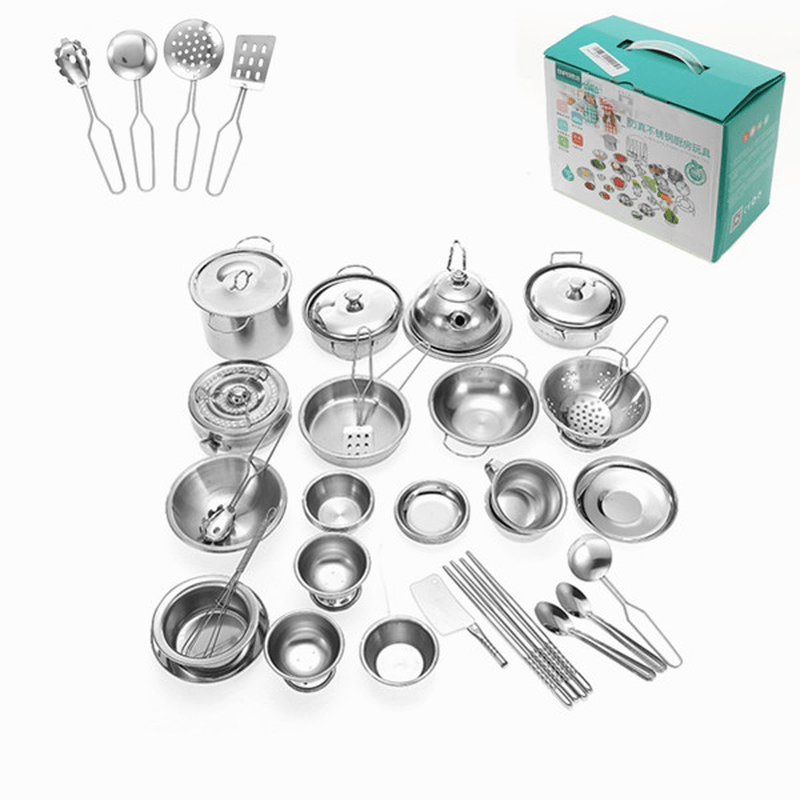 ENPEI 40PCS Mini Kitchenware Play Set Kitchen Pan Pot Dish Stainless Child Kids Role Play Toy Gift