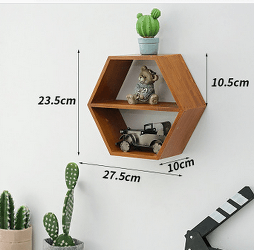 Hexagon Wall Mounted Shelf Rack Decorative Frame Wall Punch-Free Bookshelf Decorations Display Stand Organizer for Office Home Living Room Bathroom