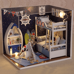 Kreatives Zimmer, DIY, handgefertigter Zusammenbau, Puppenhaus, Miniatur-Möbel-Set mit LED-Licht, staubdichter Abdeckung, Spielzeug für Kinder, Geburtstagsgeschenk, Heimdekoration-Kollektion