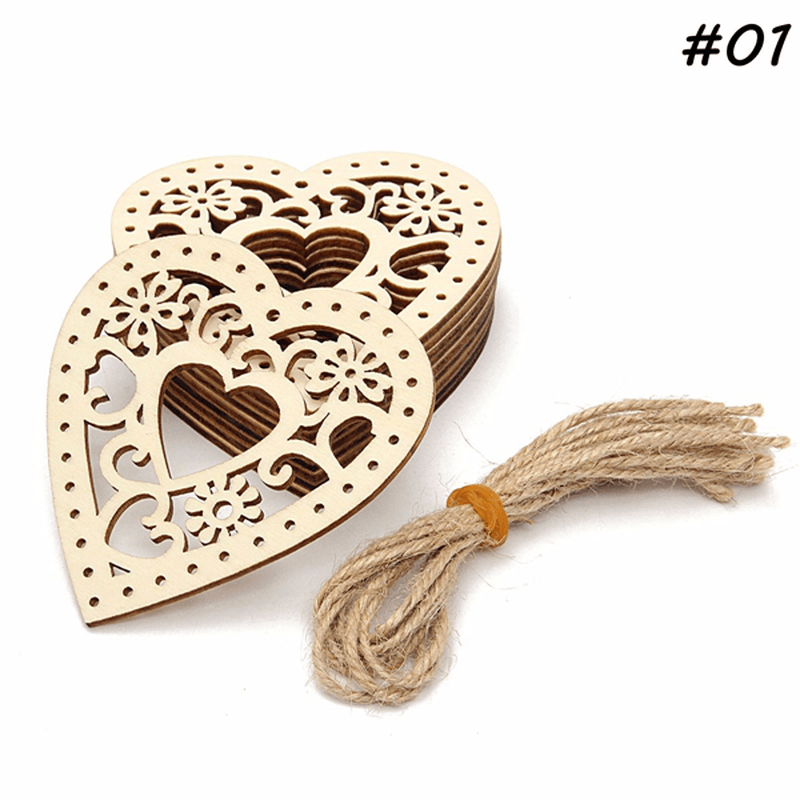 10Pcs Wooden Laser Cut Heart Shapes Craft Embellishments Decoration Wedding Favors