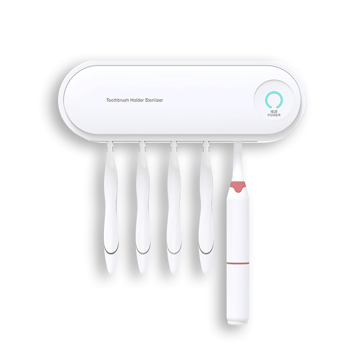 2-in-1 UV-Zahnbürsten-Sterilisator-Halter, Wandmontage, 5 Zahnbürstenhalter und Trocknungsfunktion, automatischer antibakterieller Reiniger