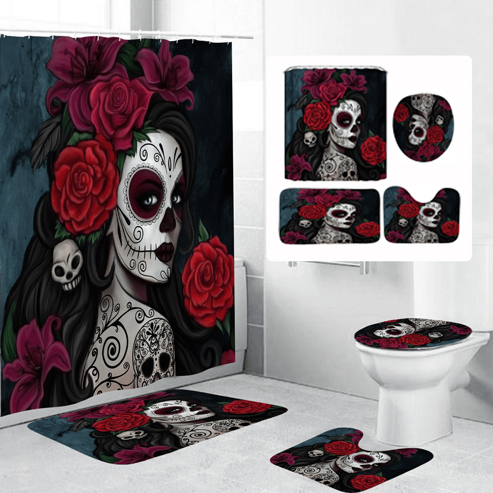 3D Printed Waterproof Polyester Shower Bath Curtain Set of Halloween Woman for Holidays & Party Gadgets