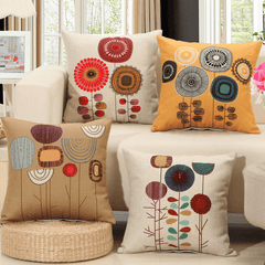 Concise Style Flower Pattern Decoration Cushion Cover Square Linen Pillow Case