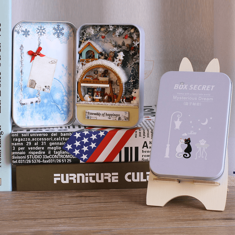 Iiecreate DIY Tin Box Secret Dollhouse with Light T-002 T-003 T-004 T-005 Gift Home Office Decor