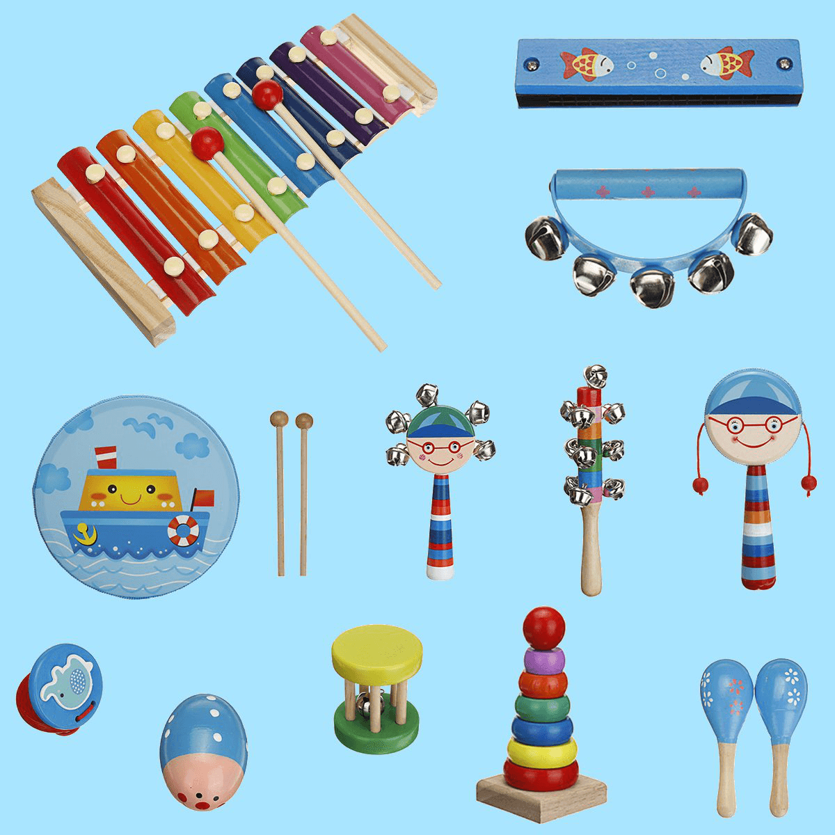 7/13 Pcs Colorful Musical Percussion Safe Non-Toxic Instruments Kit Early Educational Toy for Kids Gift