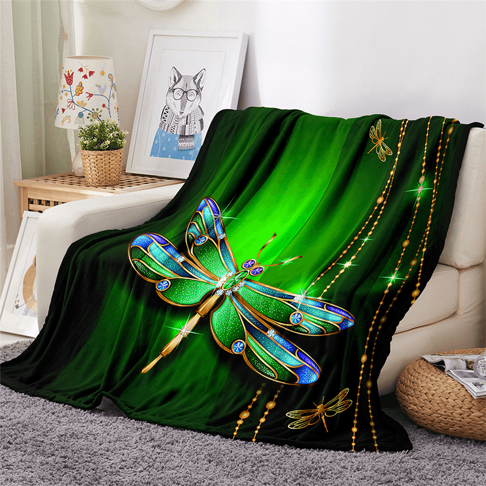 Polyester Thick Blanket 3D Green Dragonfly Pattern for Halloween Christmas Decoration