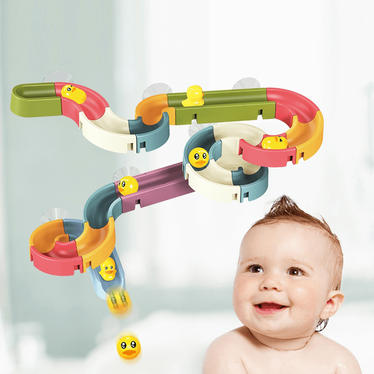 Rich Color Baby Bathroom Duck Play Water Track Slideway Game DIY Assembly Puzzle Early Education Set Toy for Kids Gift