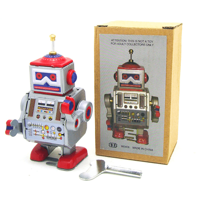 Klassisches Vintage-Uhrwerk zum Aufziehen, Roboter für Kinder, Reminiszenz, Blechspielzeug mit Schlüssel