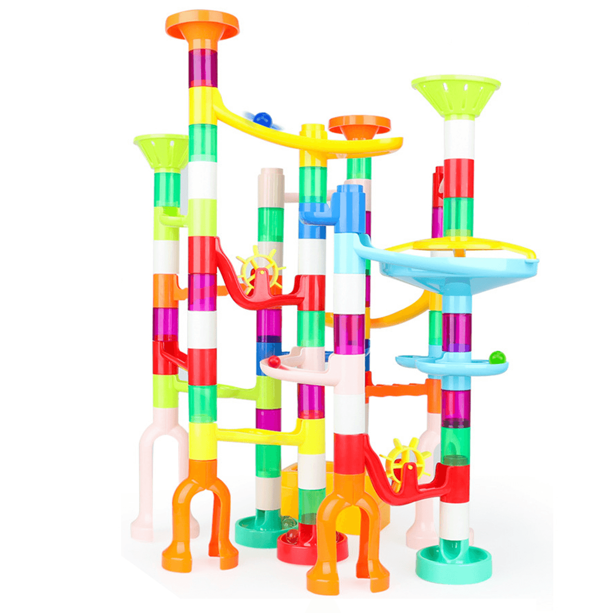 105 Pcs Colorful Transparent Plastic Creative Marble Run Coasters DIY Assembly Track Blocks Toy for Kids Birthday Gift