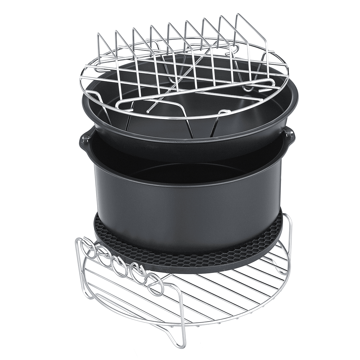 7" 6Pcs Set Healthy Air Fryer Accessories Cake Pizza Barbecue Rack Pot Holder Baking Cooling Rack