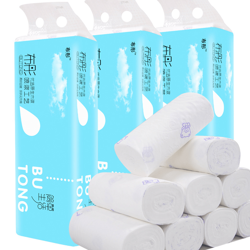 12 Rolls 4-Ply Toilet Paper Household Ultra Soft Wood Roll Paper Towels Tissue